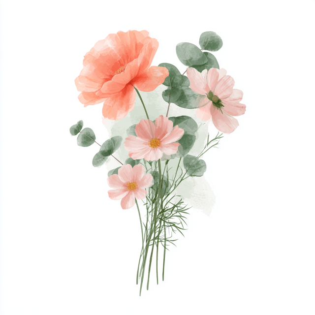 Delicate Wildflower Bouquet Watercolor Illustration
