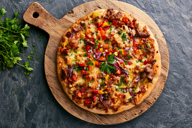 Delicious BBQ Vegetable Pizza on Rustic Board