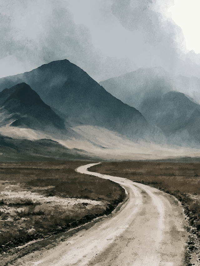 Desolate Mountain Landscape under Fog