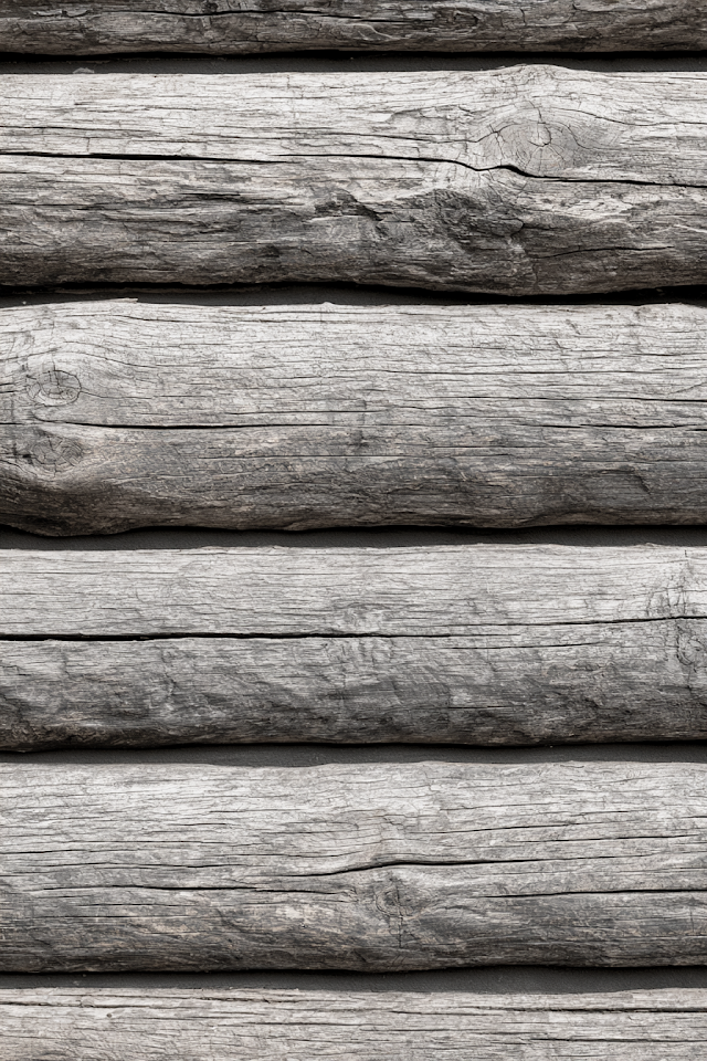 Detailed Texture of Weathered Rustic Log Cabin Wall