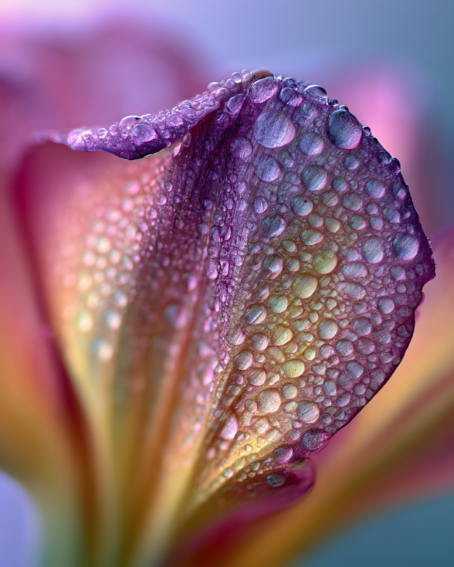 Dew-Covered Flower Petal in Soft Morning Light