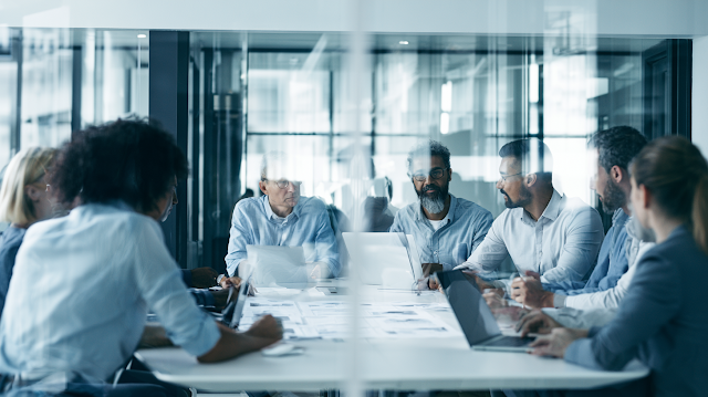 Diverse Business Team Collaborating in Modern Conference Space