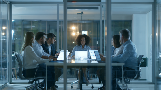 Diverse Business Team Collaborating in Modern Meeting Room