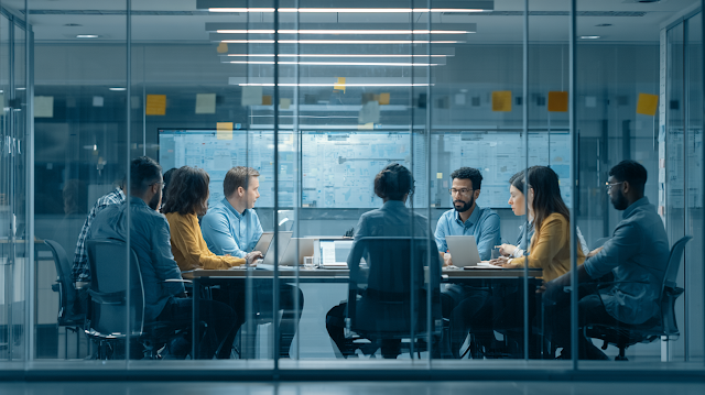 Diverse Business Team Collaborating in Modern Meeting Room