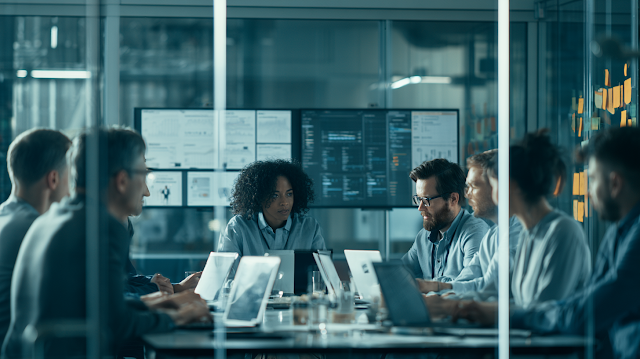 Diverse Business Team Collaborating in Modern Meeting Room