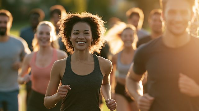Diverse Group of Friends Jogging in a City Park