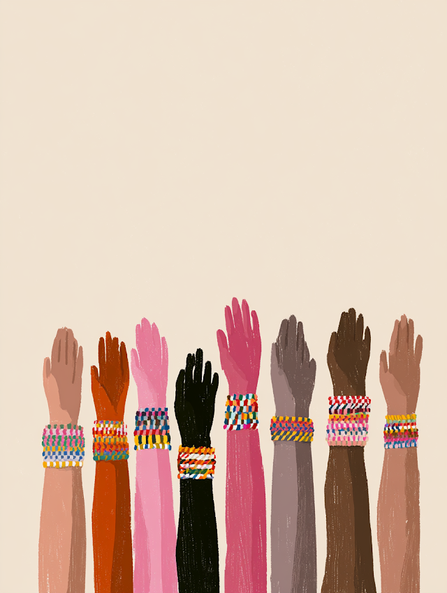 Diverse Hands with Colorful Woven Bracelets