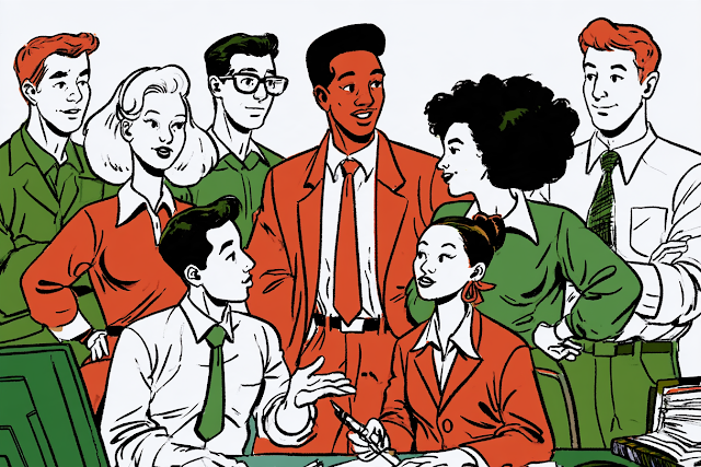 Diverse Office Workers in Retro Comic Style