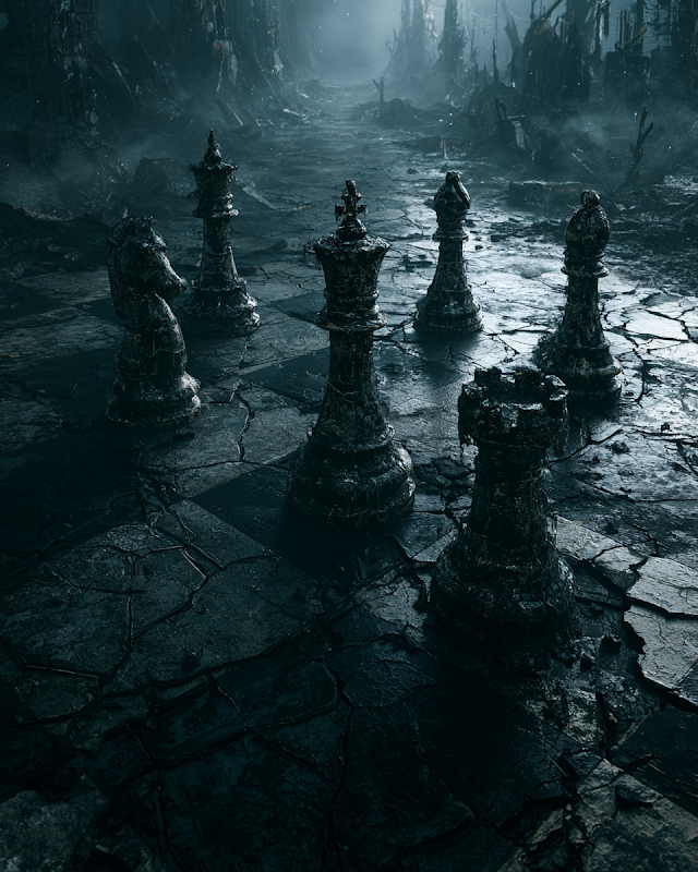 Dramatic Chessboard with Giant Pieces