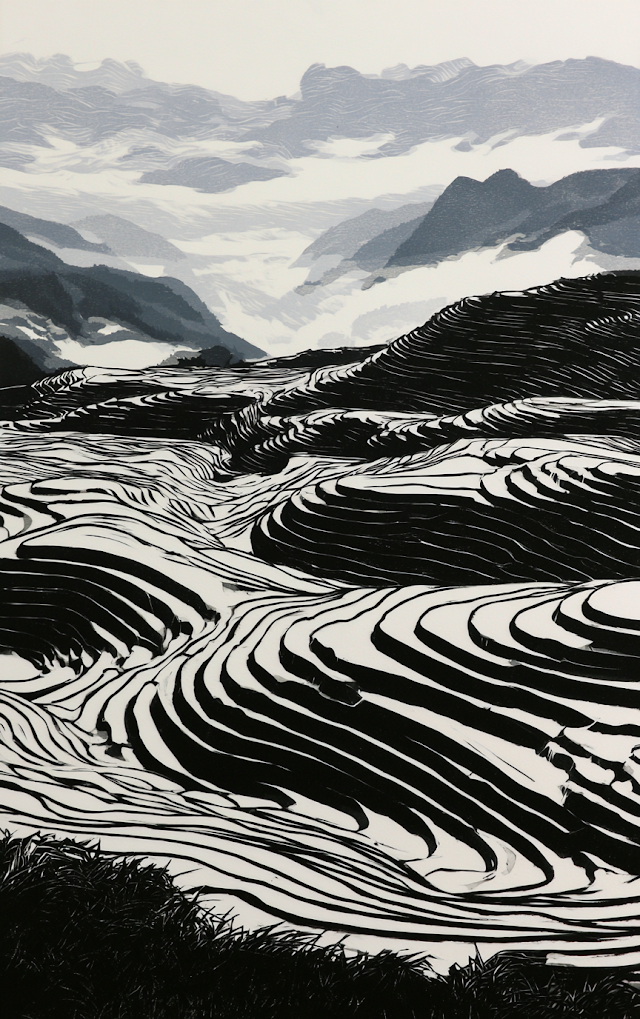 Dreamy Black and White Rice Terraces in Sapa, Vietnam