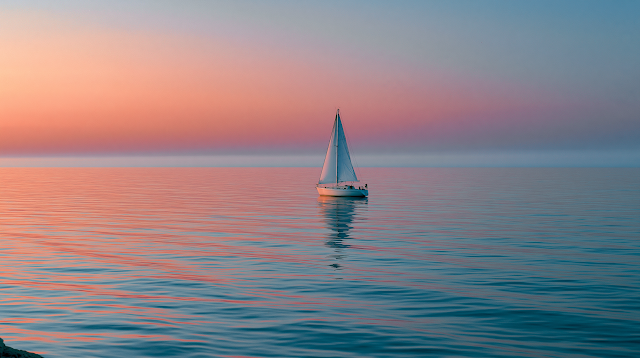 Dreamy Sunset Over the Ocean with Sailboat
