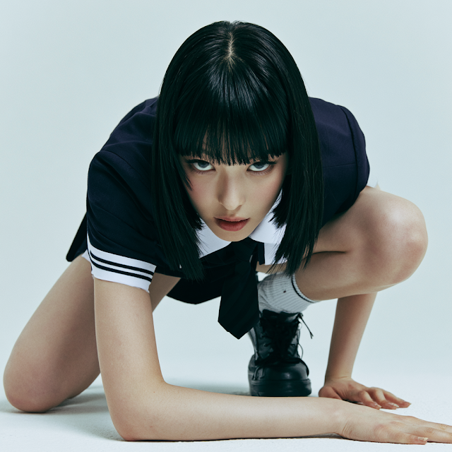 Dynamic Pose of Korean Schoolgirl Inspired by NewJeans