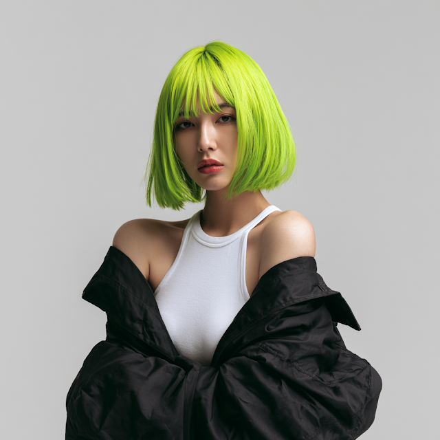 Edgy Japanese DJ Model with Neon Green Hair