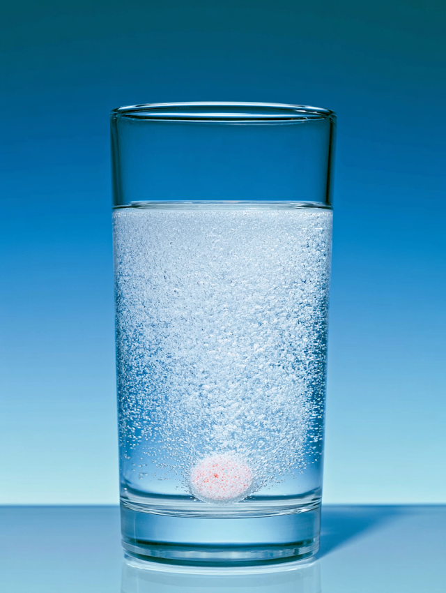 Effervescent Tablet Dissolving in Clear Glass of Water