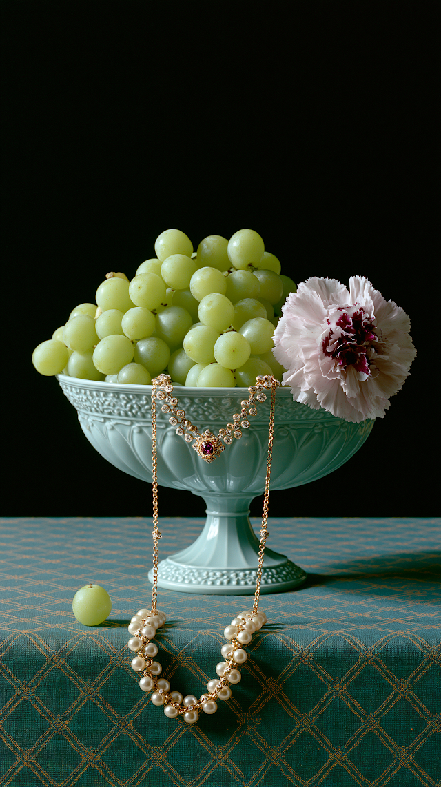 Elegance in Still Life: Grapes and Jewelry