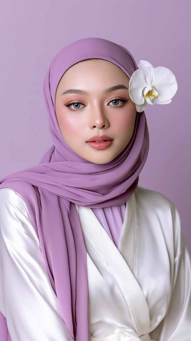 Elegant Beauty Portrait of a Young Woman in Lavender Hijab