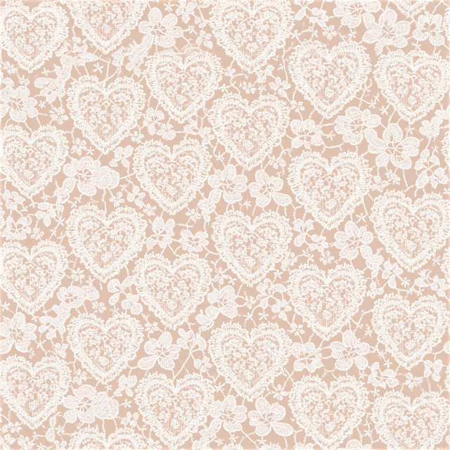 Elegant Beige Lace Seamless Pattern with Heart Motifs