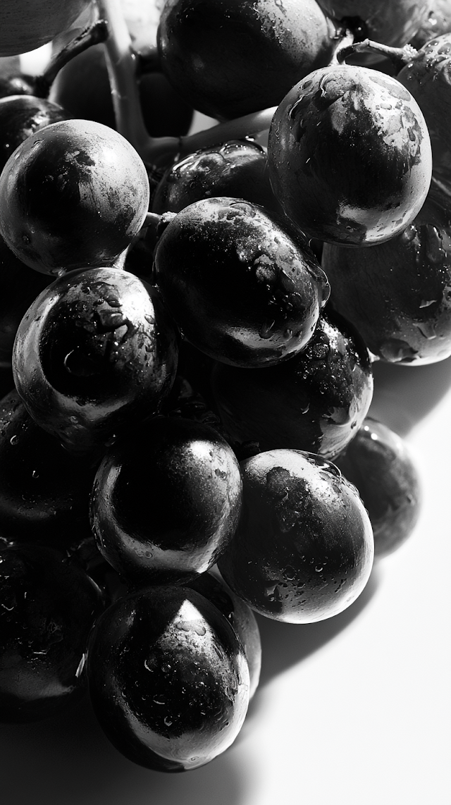 Elegant Black and White Close-Up of Red Grapes