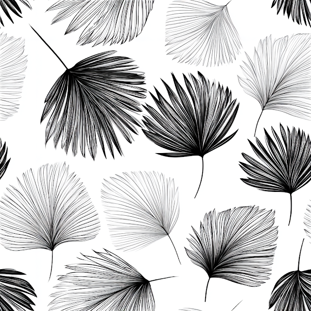 Elegant Black and White Palm Leaves Pattern