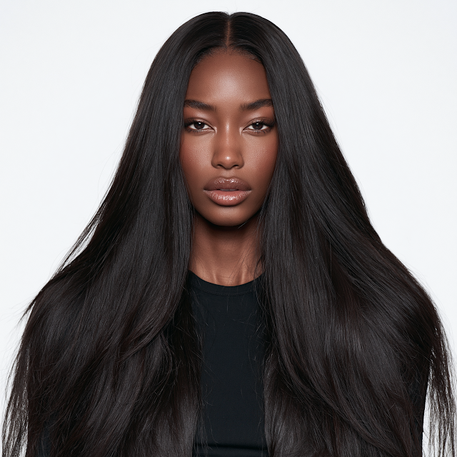 Elegant Black Female Hair Model with Luxurious Straight Hair