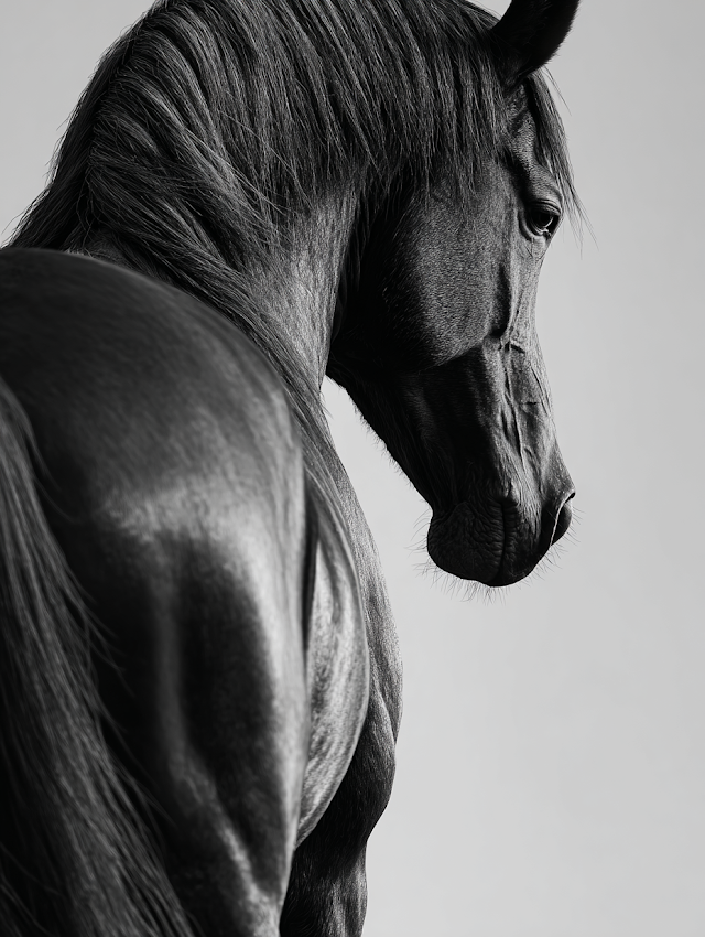 Elegant Black Horse in Minimalist Black and White