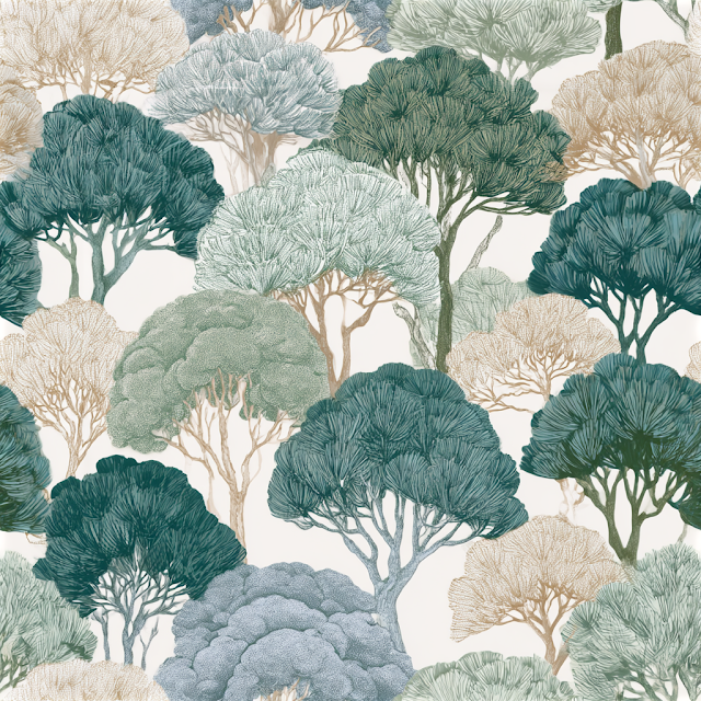 Elegant Botanical Wallpaper Pattern with Stylized Umbrella Pine Trees
