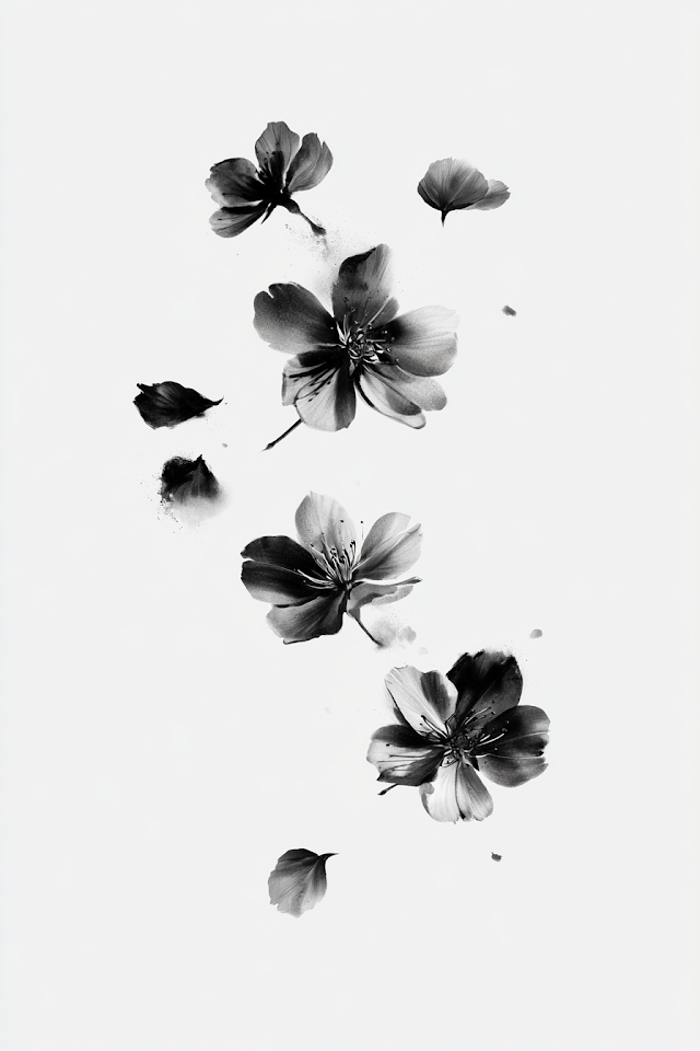 Elegant Cherry Blossom Sumi-e Tattoo Illustration