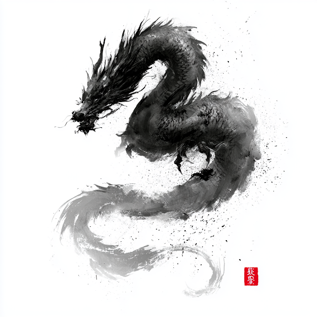 Elegant Chinese Dragon in Brushstroke Style