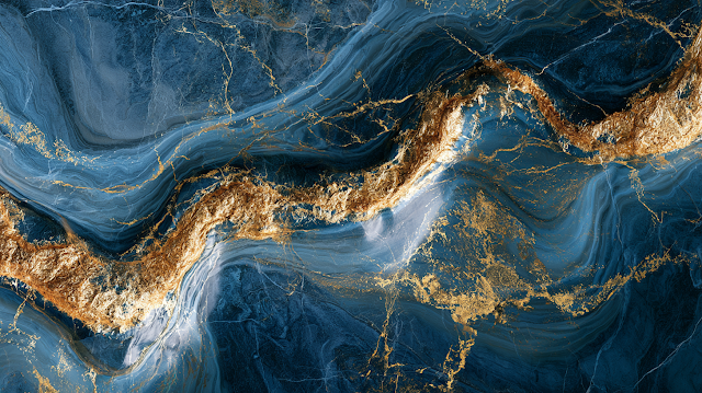 Elegant Deep Blue Marble Texture with Golden Veins