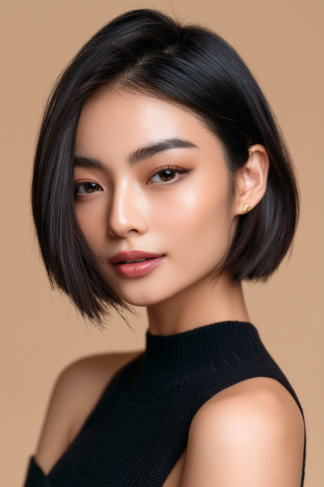 Elegant East Asian Beauty Portrait with Chic Bob Hairstyle