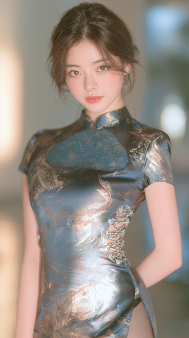 Elegant East Asian Woman in Modern Qipao
