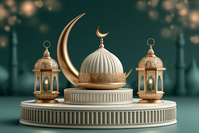 Elegant Eid Al-Adha Greeting Background with Crescent Moon and Lanterns