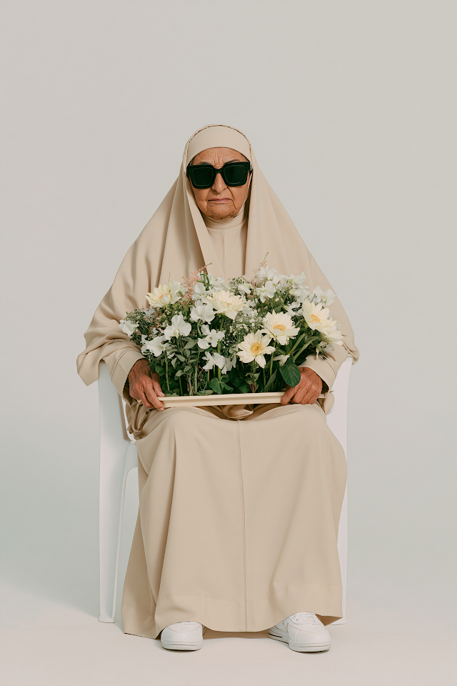 Elegant Elderly Arab Woman in Minimalist Portrait