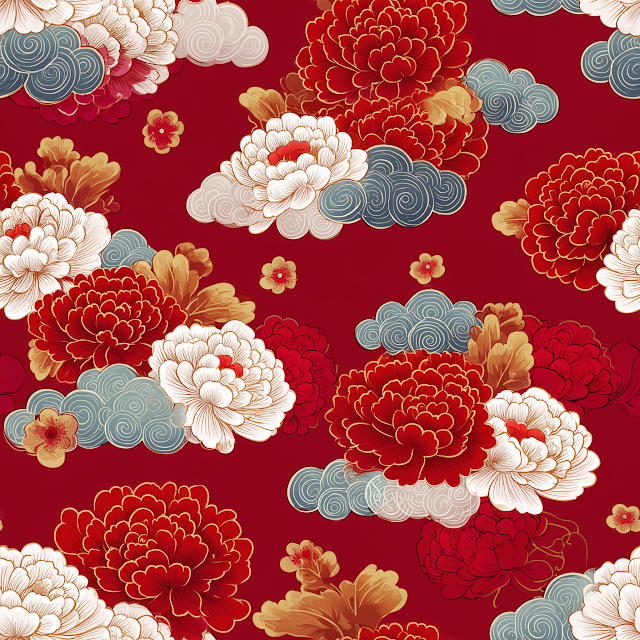 Elegant Floral Pattern on Crimson Background