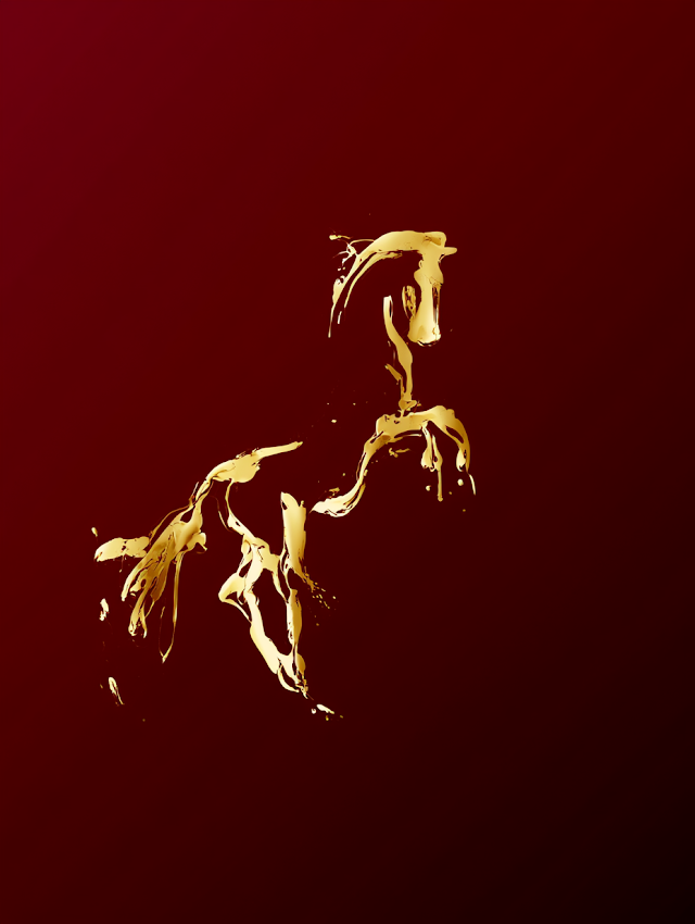Elegant Galloping Horse Silhouette in Liquid Gold