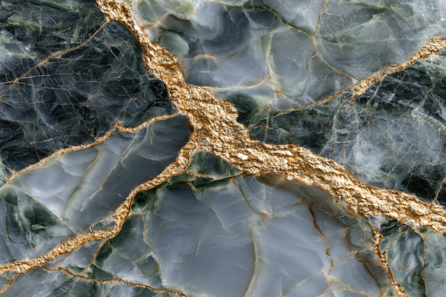 Elegant Grey and Black Marble Slab with Gold Veining