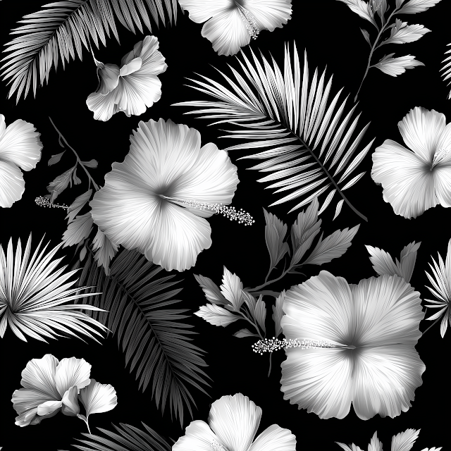 Elegant Hibiscus and Palm Leaves Pattern