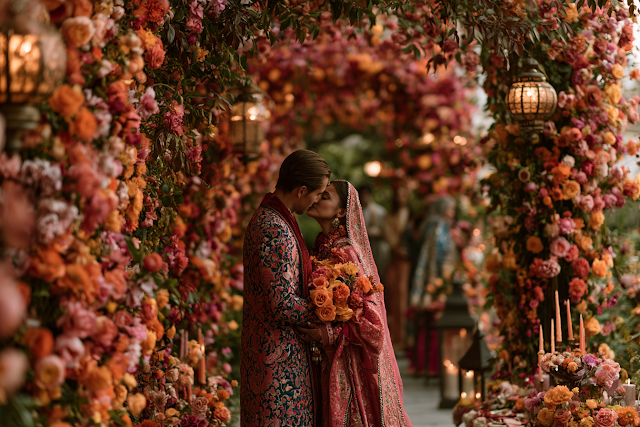 Elegant Indian Wedding Portrait in a Floral Wonderland