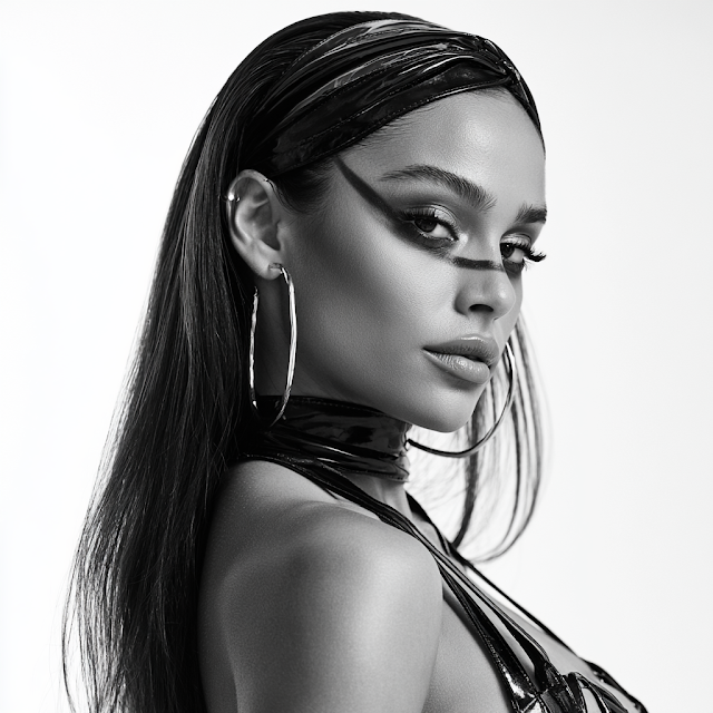 Elegant Latina Woman with Payasa Makeup in Black and White