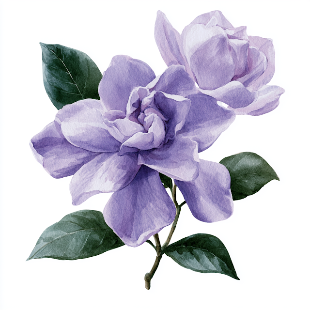 Elegant Light Purple Gardenia Flowers in Watercolor Style