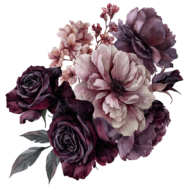 Elegant Moody Witchy Floral Bouquet Clipart