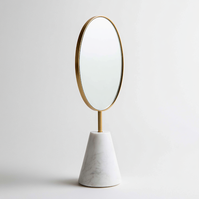 Elegant Oval Vanity Mirror with Gold Frame and Marble Base
