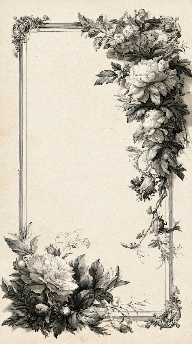 Elegant Vintage Botanical Frame in French Toile de Jouy Style