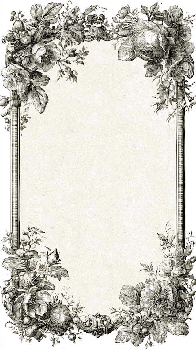 Elegant Vintage Botanical Frame in French Toile de Jouy Style
