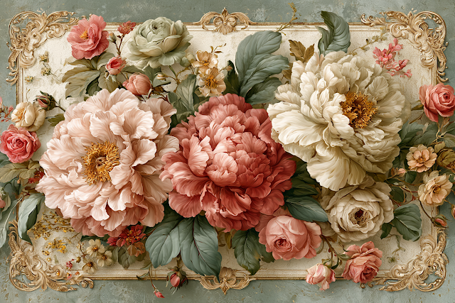 Elegant Vintage Flower Greeting Card with Peonies and Roses