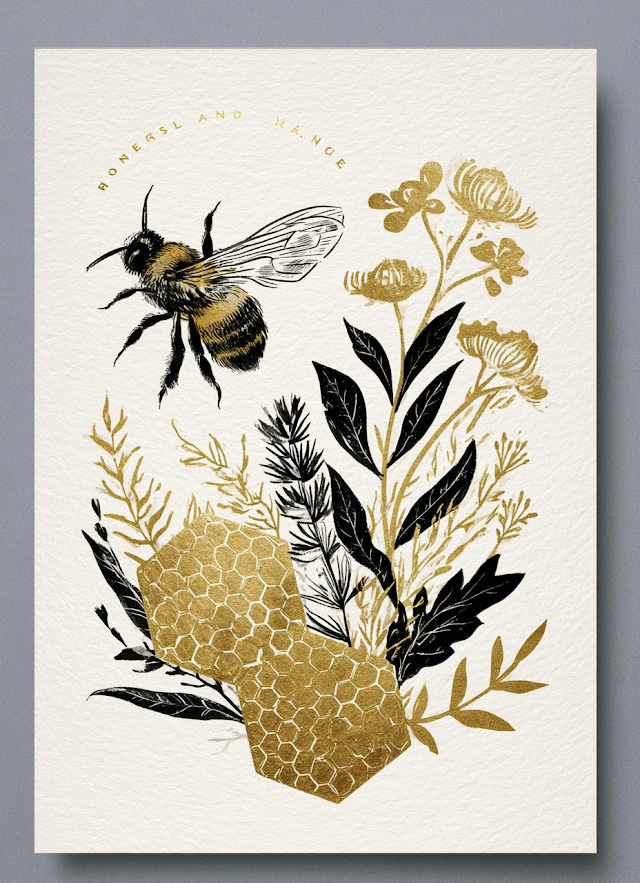 Elegant Watercolor Bee and Honeycomb Illustration