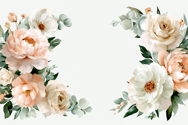 Elegant Watercolor Floral Border with Peonies and Roses