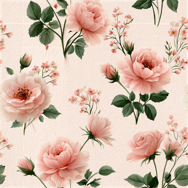 Elegant Watercolor Floral Pattern with Pink Roses