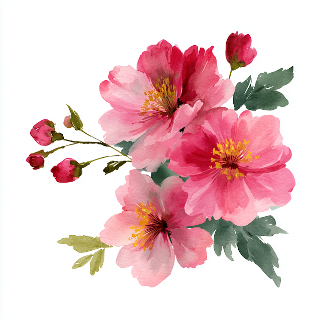Elegant Watercolor Pink Flowers with Transparent Background