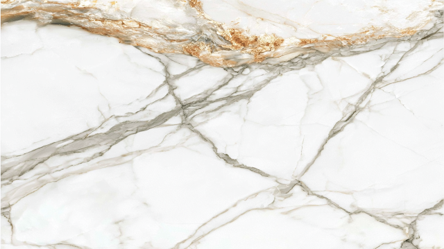 Elegant White Marble Surface with Gray Veins and Gold Streaks
